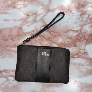 Coach Dark Brown Wristlet with Black Accents